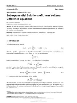 Subexponential Solutions of Linear Volterra Di erence Equations