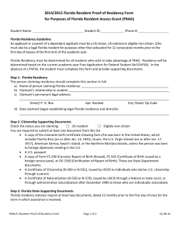 2014/2015 Florida Resident Proof of Residency Form for Purposes