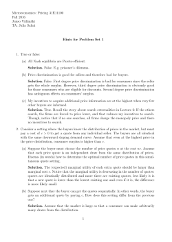 Microeconomics: Pricing 31E11100 Fall 2016 Juuso