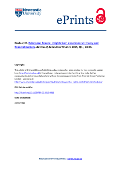 Behavioral finance: insights from experiments I: theory and financial