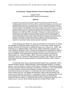 Co-Teaching: A Simple Solution That Isn`t Simple After All Marilyn