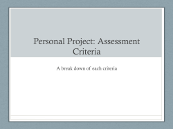 Personal Project: Assessment Criteria