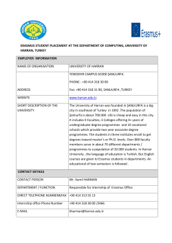 ERASMUS STUDENT PLACEMENT AT THE DEPARTMENT OF