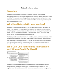 Why Use Naturalistic Intervention?