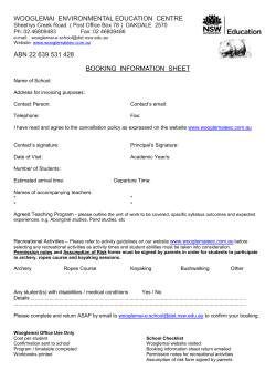 Booking Sheet - Wooglemai Environmental Education Centre