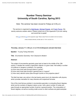 University of South Carolina Number Theory Seminar