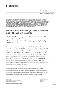 Press Release: Siemens accepts exchange offers of investors in