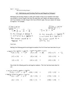 6.2 &ndash; Multiplying and Dividing Positive and Negative Integers