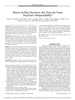 Return-to-Play Decisions: Are They the Team Physician`s