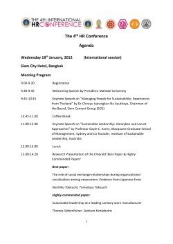 The 4th HR Conference Agenda Wednesday 18th January, 2012