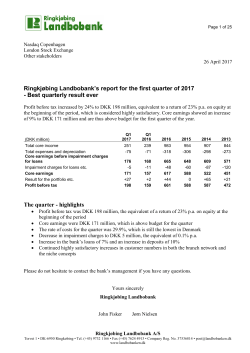 Ringkj&oslash;bing Landbobank`s report for the first quarter of 2017