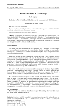 Prime k-Bi-ideals in &Gamma;-Semirings - Palestine Journal of Mathematics