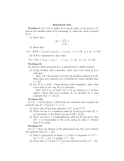 Homework One Problem I. Let A be a subset of a ring R (with 1 = 0