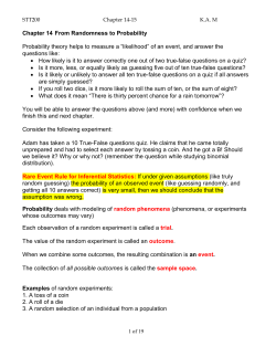 Chapter 14 From Randomness to Probability Probability theory