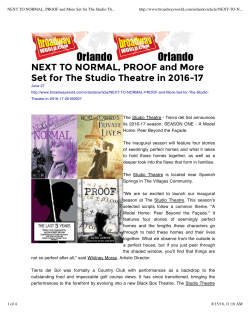 Next to Normal, Proof and More Set for The Studio Theatre in 2016-17