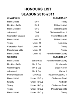 honours list - Pembrokeshire League