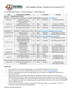Softball NB Calendar of Events