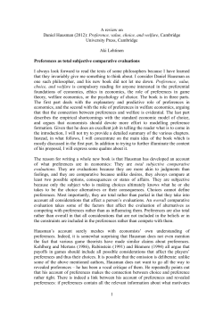 1 A review on Daniel Hausman (2012): Preference, value, choice