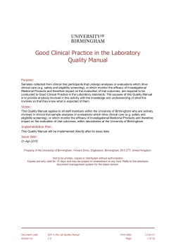 GCP in the Laboratory - Quality Manual