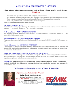 JANUARY REAL ESTATE REPORT ~ ONTARIO The best place to