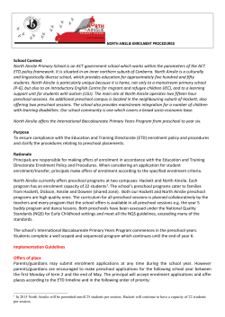 North Ainslie Enrolment Procedure