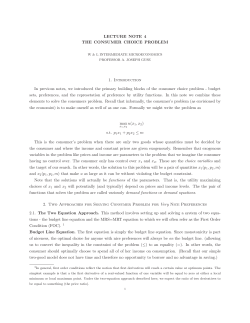 LECTURE NOTE 4 THE CONSUMER CHOICE PROBLEM 1