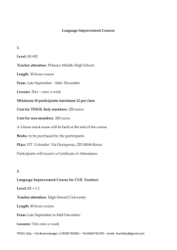 Language Improvement Courses 1. Level: B1>B2 Teacher attendees