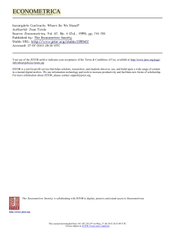 Incomplete Contracts: Where Do We Stand? Author(s): Jean Tirole