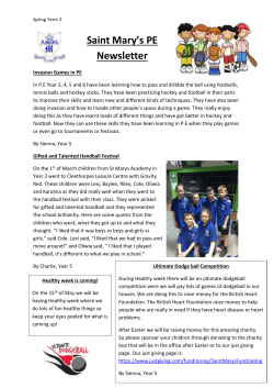 Saint Mary`s PE Newsletter - Saint Mary`s Catholic Primary Academy