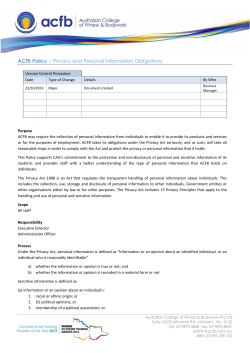 ACFB Policy | Privacy and Personal Information Obligations