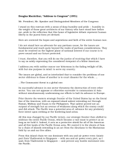 Douglas MacArthur, &ldquo;Address to Congress&rdquo; (1951) Mr. President, Mr