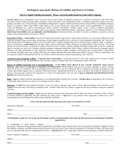 Participant Agreement, Release, and Assumption of Risk