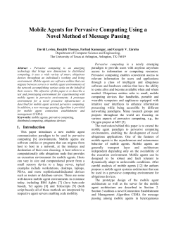 Mobile Agents for Pervasive Computing Using a Novel
