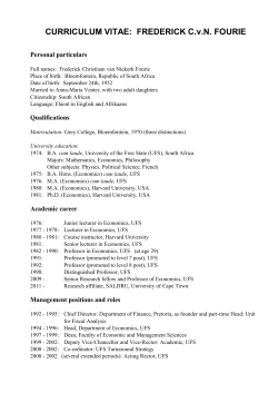 curriculum vitae: frederick c - University of the Free State