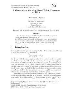 A Generalization of a Fixed Point Theorem of Kirk 1 Introduction