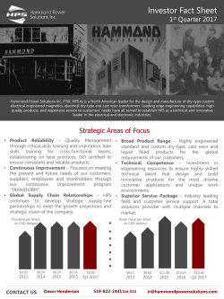 Q2 Investor Fact Sheet - Hammond Power Solutions