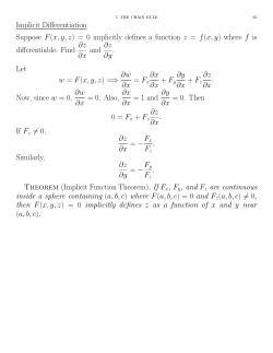 Implicit Differentiation Suppose F(x, y, z) = 0 implicitly defines a