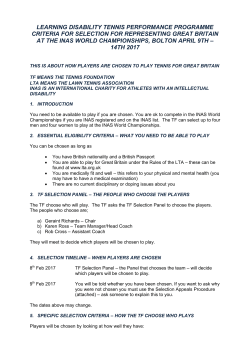 INAS World Championships 2017 Selection Criteria