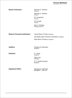 Board of Directors Sukumar R. Kirloskar Padmaja S. Kirloskar M C