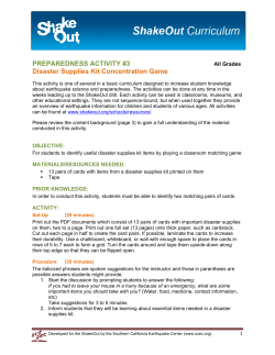 PREPAREDNESS ACTIVITY #3 Disaster Supplies Kit Concentration