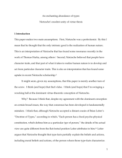 An Enchanting Abundance of Types: Nietzsche`s Modest Unity of