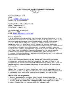HT 820: Introduction to Psycho-educational Assessment Tuesday 4