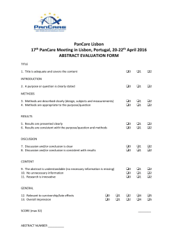PanCare Lisbon 17 th PanCare Meeting in Lisbon, Portugal, 20
