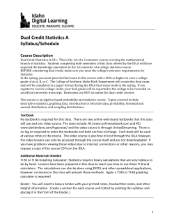 Dual Credit Statistics A Syllabus/Schedule Course Description Dual