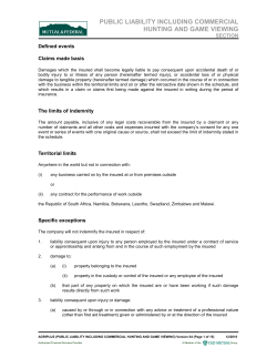 public liability including commercial hunting and game viewing