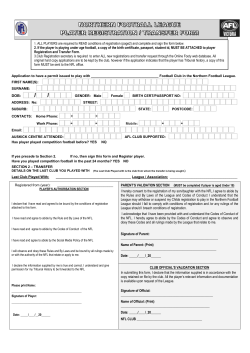 Northern Football League Player Registration/Transfer form