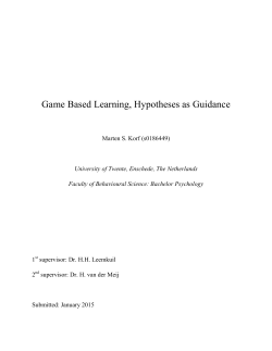 Game Based Learning, Hypotheses as Guidance