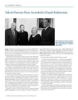 Talcott Parsons Prize Awarded to Daniel Kahneman