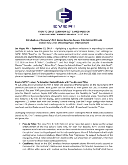 EVERI TO DEBUT SEVEN NEW SLOT GAMES BASED ON