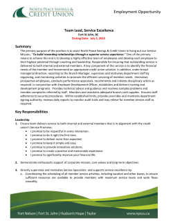 Team Lead, Service Excellence - North Peace Savings and Credit